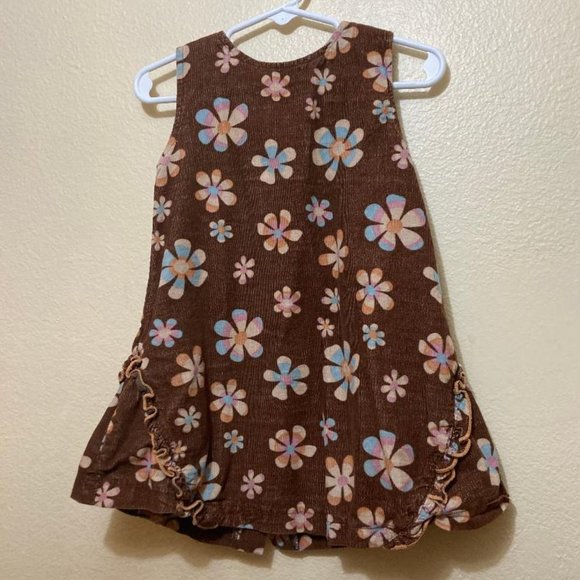 Agabang Baby Girl Brown Floral Pattern Corduroy Sleeveless Dress Size 24 Months - Picture 1 of 6